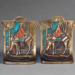RARE Antique 1920s Pompeian Bronze Bookends Egyptian Revival Camel Art Deco